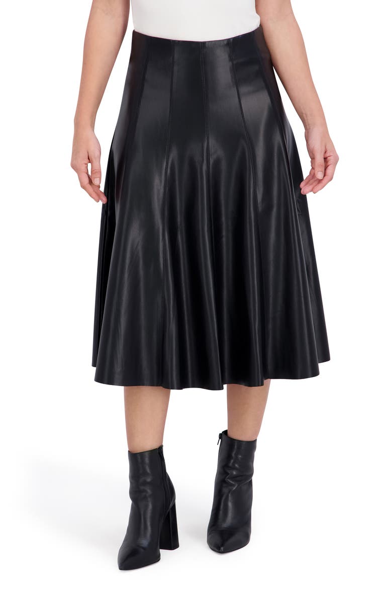 Supersoft Faux Leather Flounce Midi Skirt, Main, color, BLACK