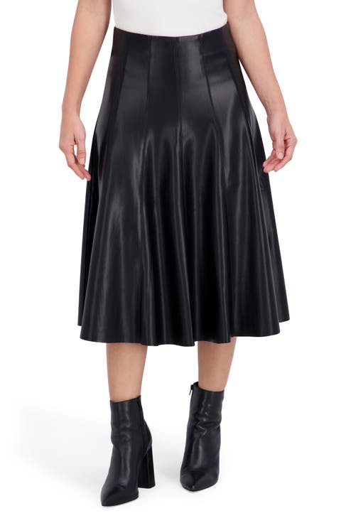 Supersoft Faux Leather Flounce Midi Skirt