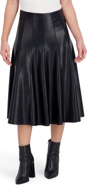 Ookie & Lala Supersoft Faux Leather Flounce Midi Skirt