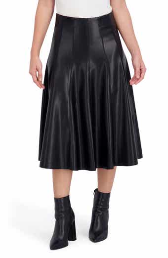 Ookie & Lala Supersoft Faux Leather Flounce Midi Skirt