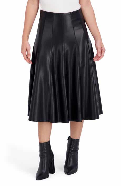 Ookie & Lala Supersoft Faux Leather Flounce Midi Skirt