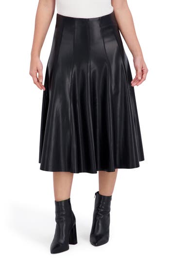 Ookie & Lala Supersoft Faux Leather Flounce Midi Skirt In Black