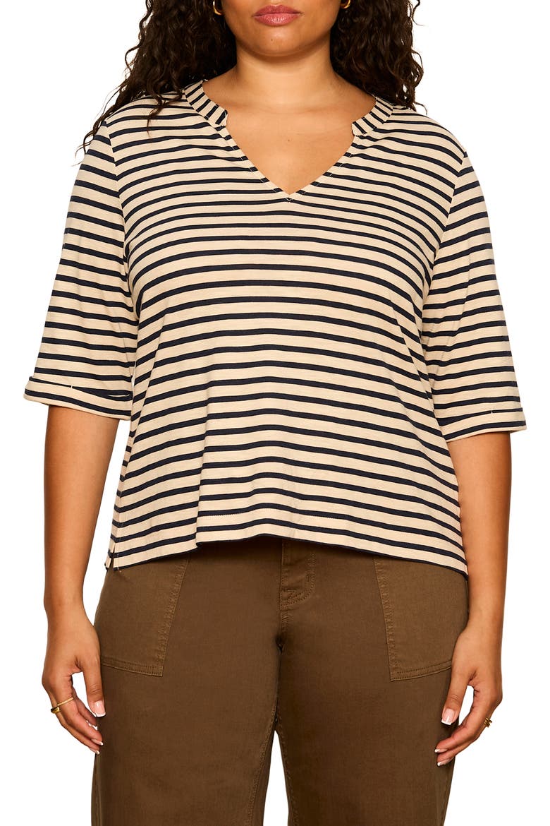 Dolce Stripe Notch Top, Main, color, NAVY/ DARK OPAL