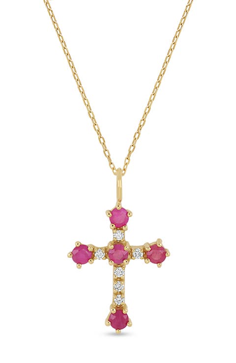 18K Gold El Mar Gemstone & Diamond Cross Pendant Necklace