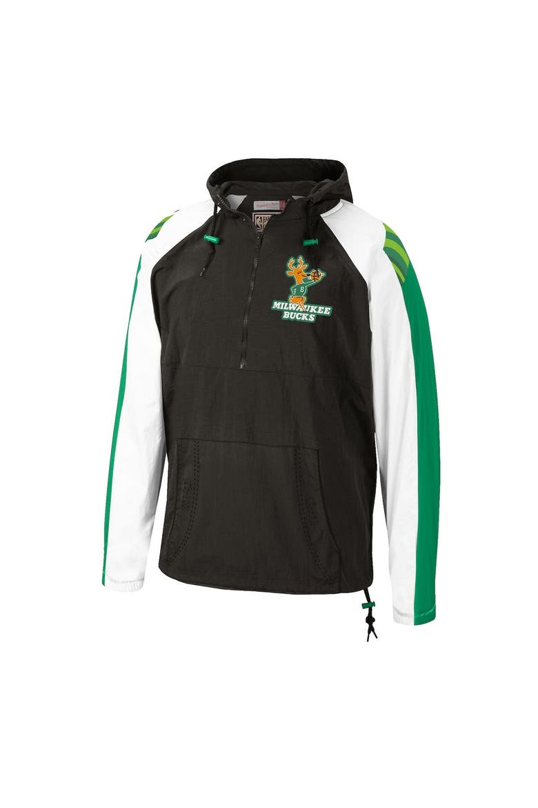 Men's Mitchell & Ness Black Milwaukee Bucks Hardwood Classics Anorak Half-Zip Pullover Hoodie Windbreaker Jacket, Alternate, color, Black