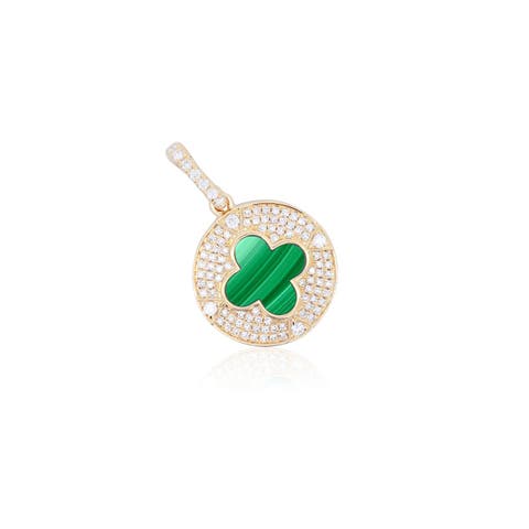 Malachite Diamond Disc Clover Charm