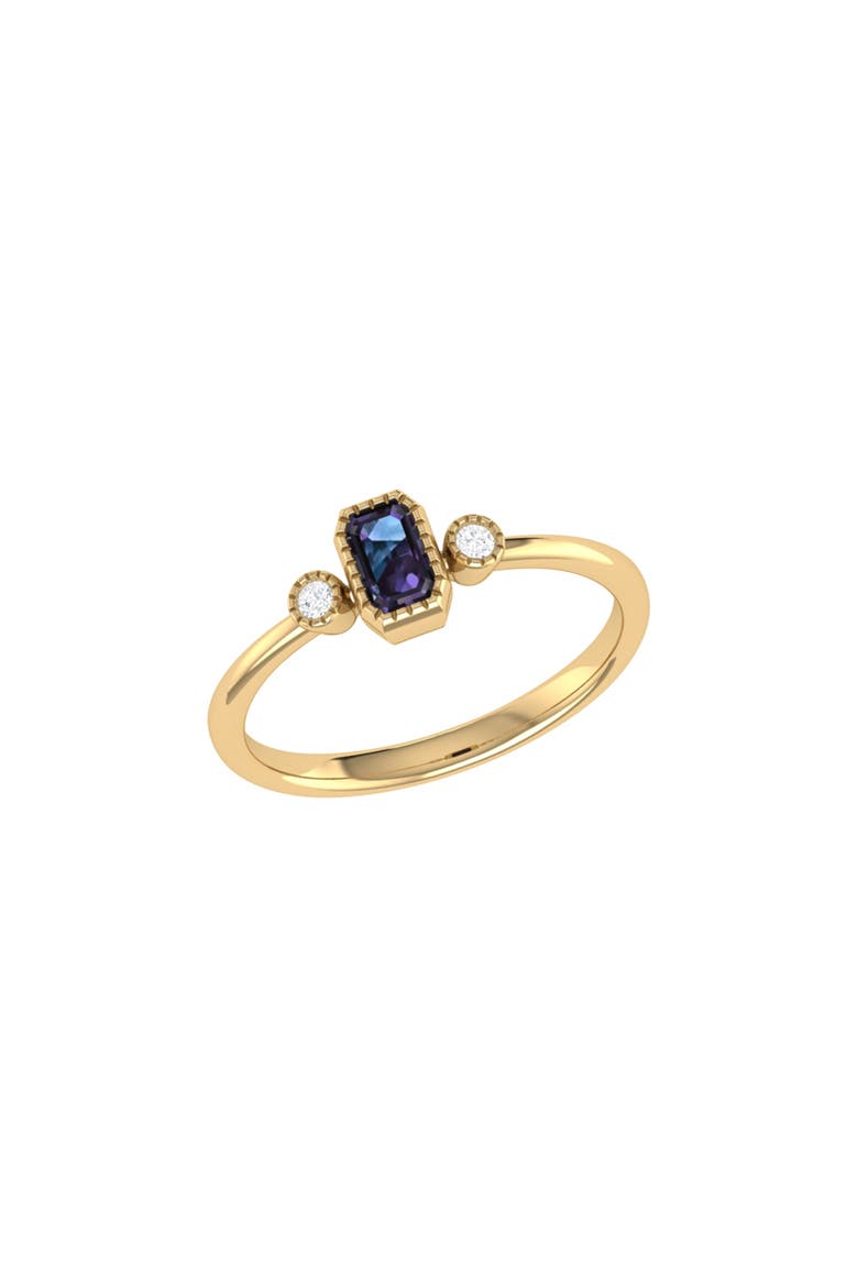 Emerald Cut Alexandrite & Diamond Birthstone Ring in 14K Gold, Main, color, Yellow Gold