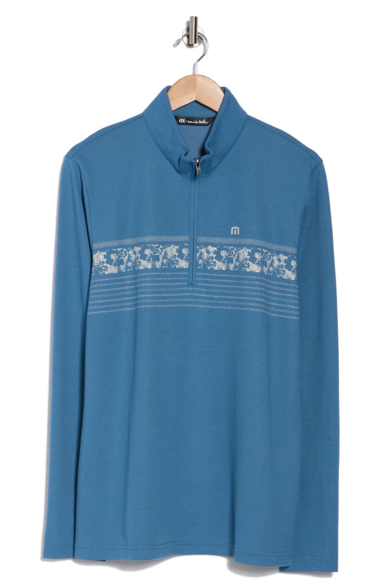 TravisMathew Upgraded Chest Stripe Half Zip Pullover, Alternate, color, Stellar Blue Chest S