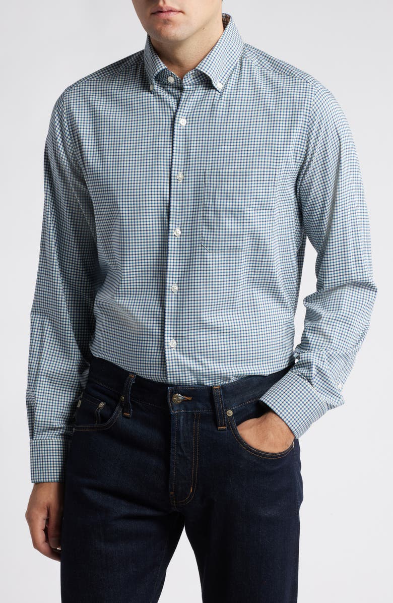 Scott Barber Mélange Gingham Stretch Button-Down Shirt, Main, color, 