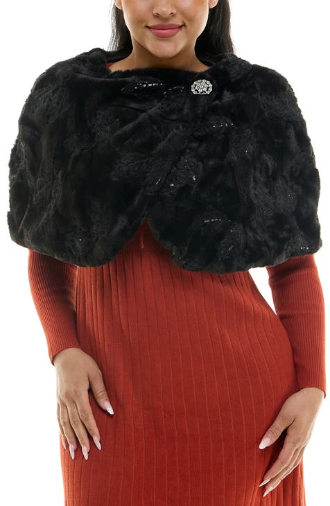 Sequin Faux Fur Capelet