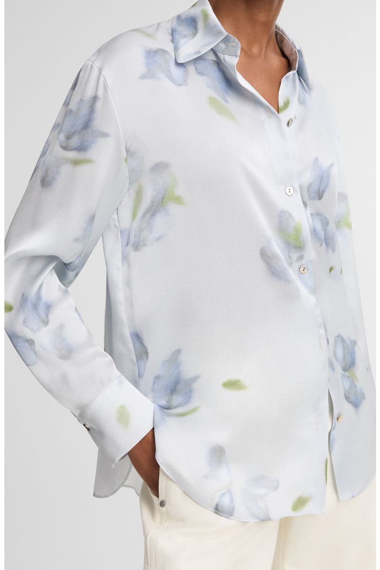 Petal Blur Floral Silk Button-Up Shirt, Alternate, color, SOFT GREY