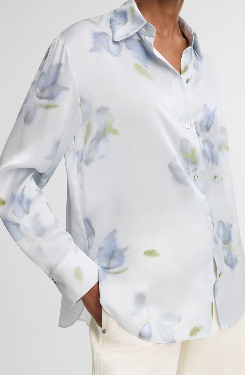 Vince Petal Blur Floral Silk Button-Up Shirt, Alternate, color, Soft Grey