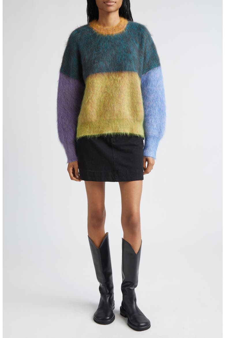 Patti Colorblock Brushed One of a Kind Cardigan, Alternate, color, GREEN/ PURPLE MULTI