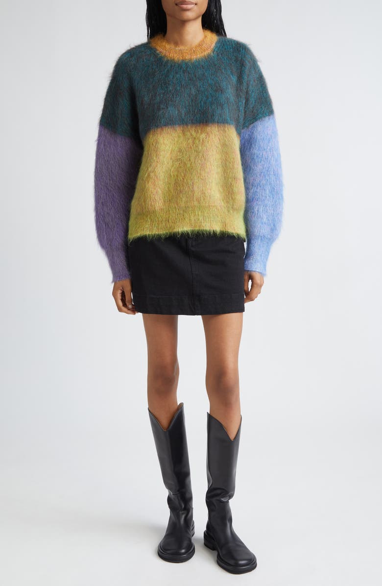 Waste Yarn Project Patti Colorblock Brushed One of a Kind Cardigan, Alternate, color, Green/ Purple Multi