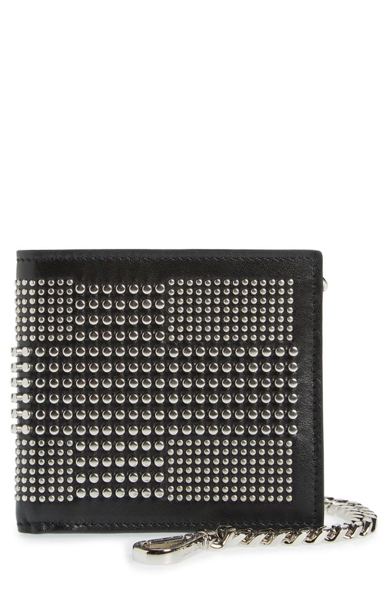 McQueen Studded Leather Bifold Chain Wallet, Main, color, 