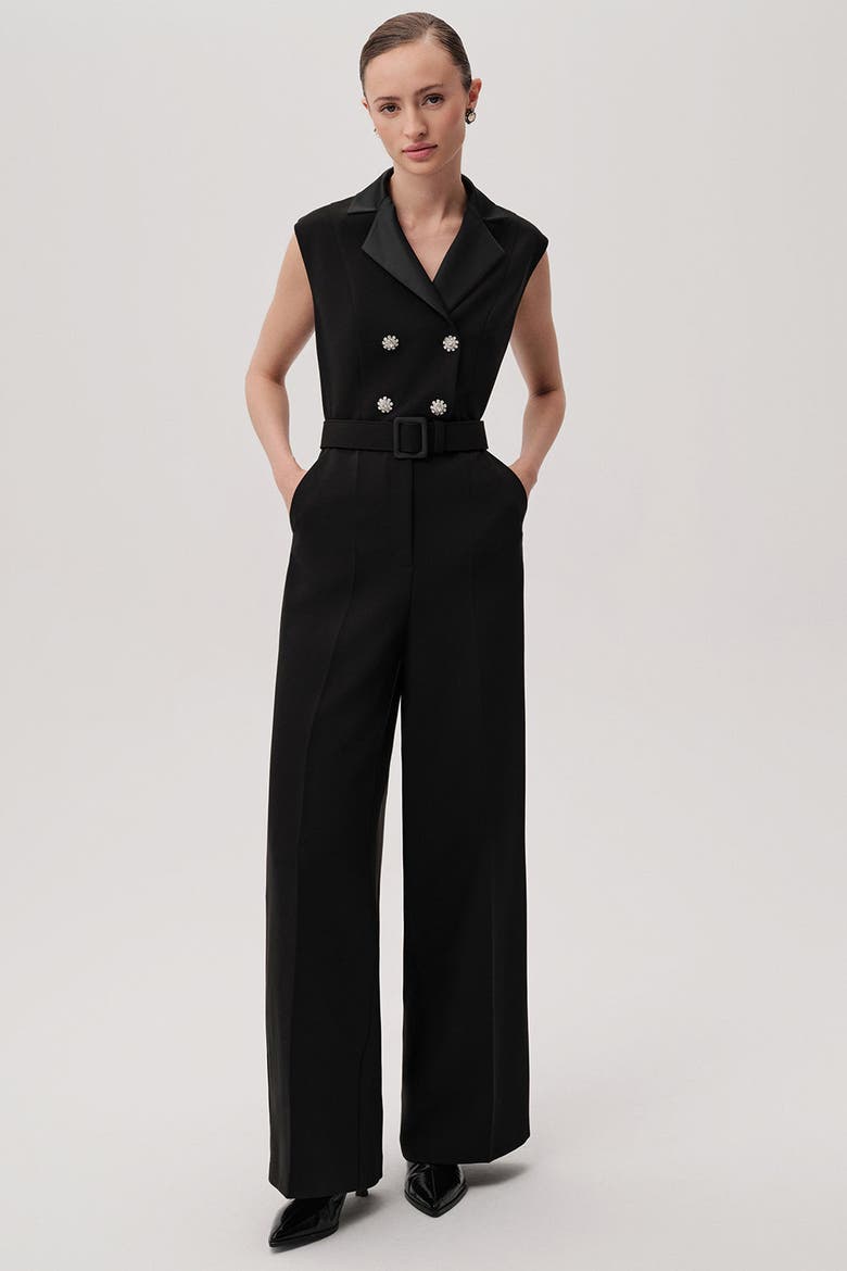Sleeveless Shirt Collar Jumpsuit, Alternate, color, BLACK