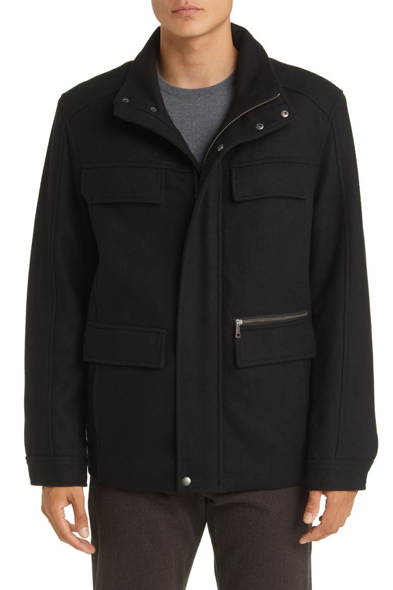 Melton Wool Blend Field Coat, Alternate, color, BLACK