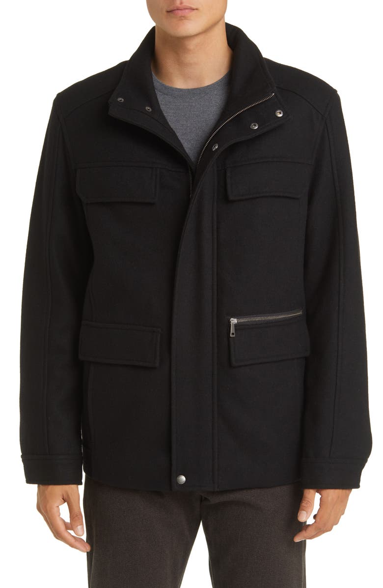 Cole Haan Signature Melton Wool Blend Field Coat, Alternate, color, Black