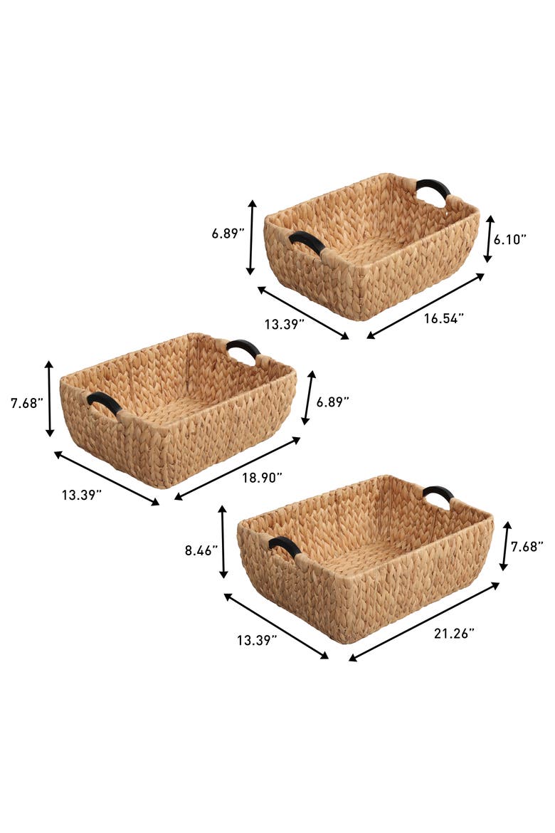 Astor Handwoven Water Hyacinth Nesting Storage Baskets with Wood Handles, Alternate, color, Natural