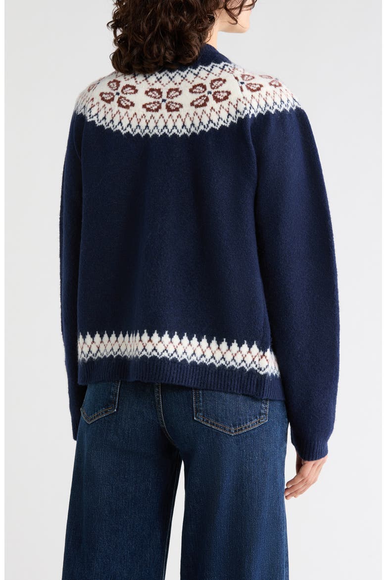 Fair Isle Button Front Cardigan, Alternate, color, PITCH NAVY