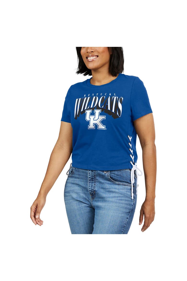 Women's WEAR by Erin Andrews Royal Kentucky Wildcats Side Lace-Up Modest Crop T-Shirt, Alternate, color, Royal