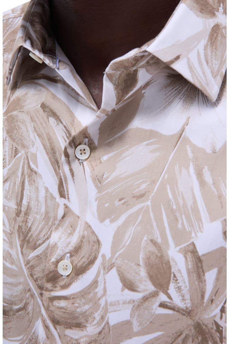 Orson Trim Fit Floral Short Sleeve Stretch Cotton Button-Up Shirt, Alternate, color, CAMEL