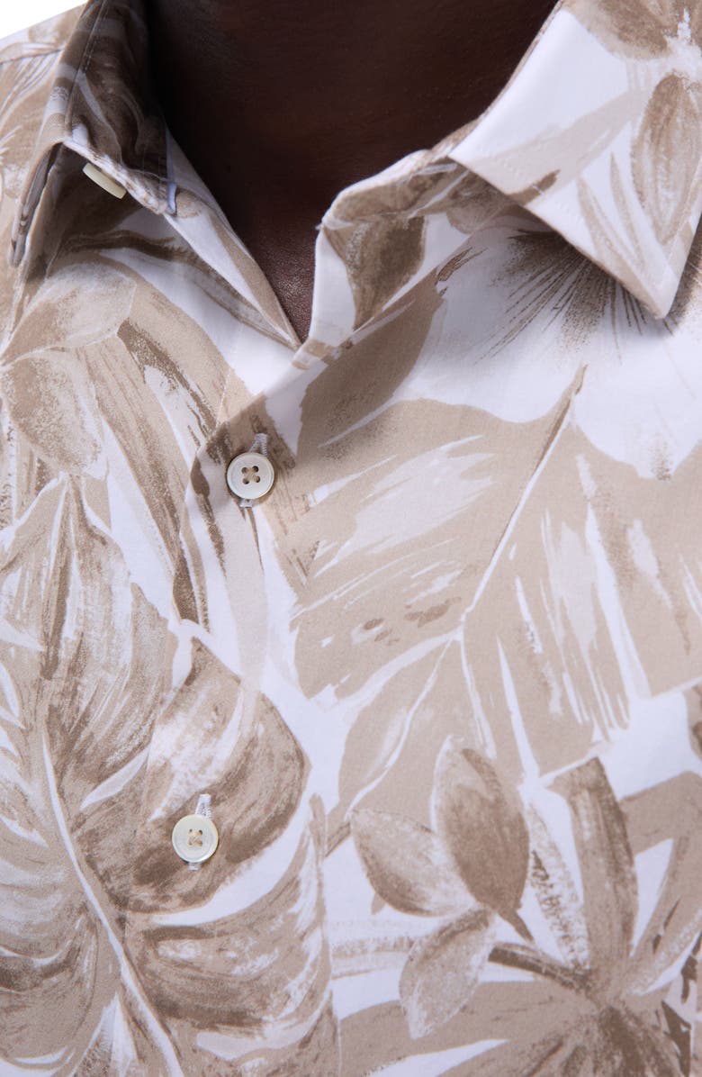 Bugatchi Orson Trim Fit Floral Short Sleeve Stretch Cotton Button-Up Shirt, Alternate, color, Camel