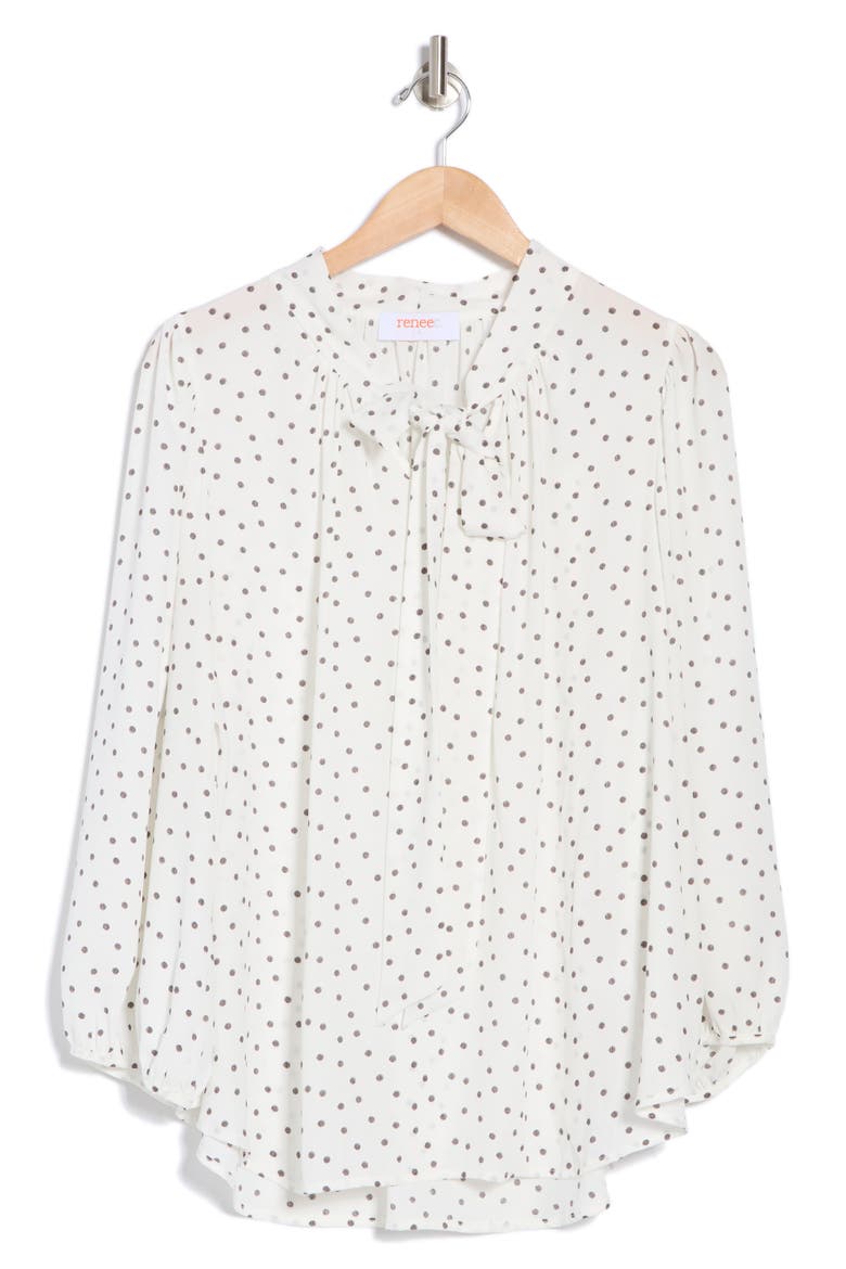 Polka Dot Neck Tie Blouse, Alternate, color, IVORY