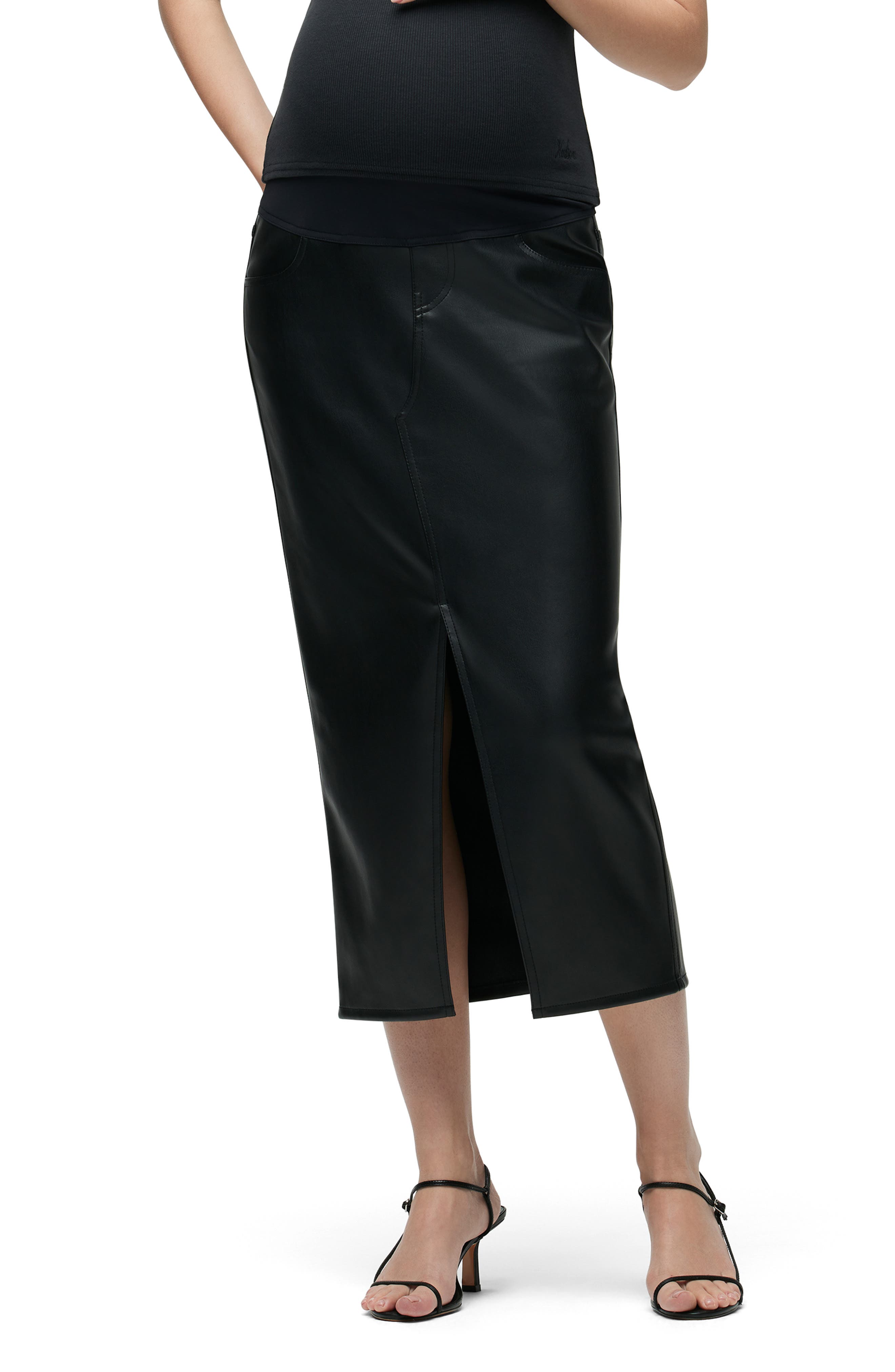 Reconstructed Faux Leather Midi Skirt