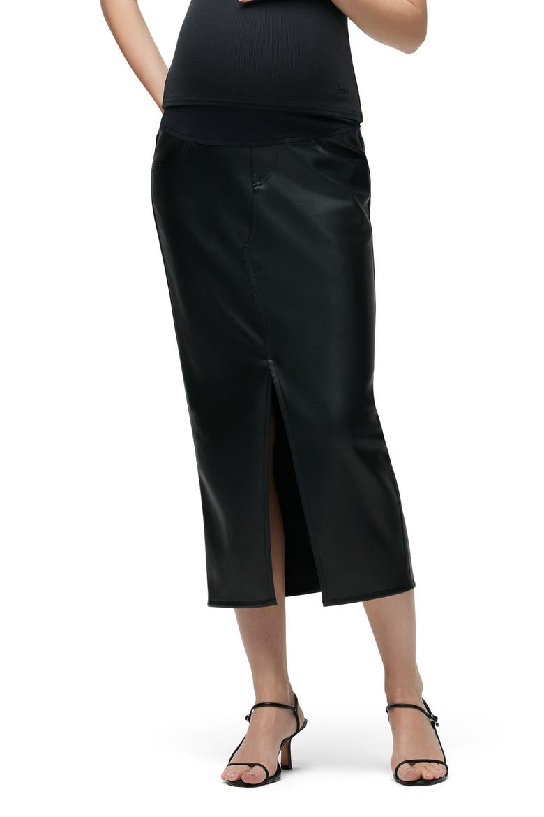 Reconstructed Faux Leather Midi Skirt, Main, color, BLACK