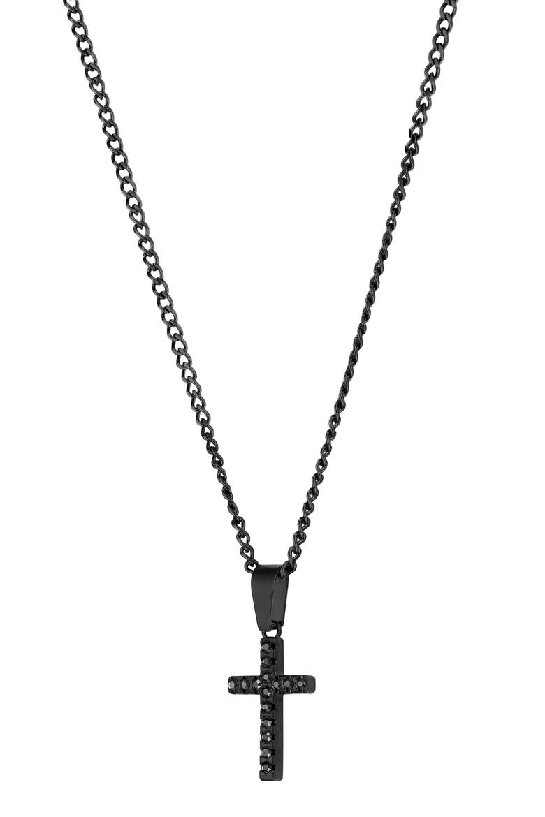 Men's Black Cross Necklace, Alternate, color, BLACK