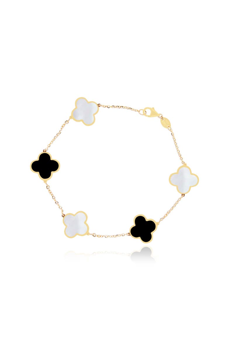 Large Mother of Pearl and Onyx Mixed Clover Bracelet, Main, color, Mother of Pearl and Onyx