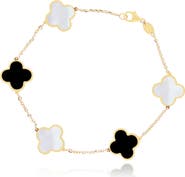 The Lovery Fine Jewelry Large Mother of Pearl and Onyx Mixed Clover Bracelet