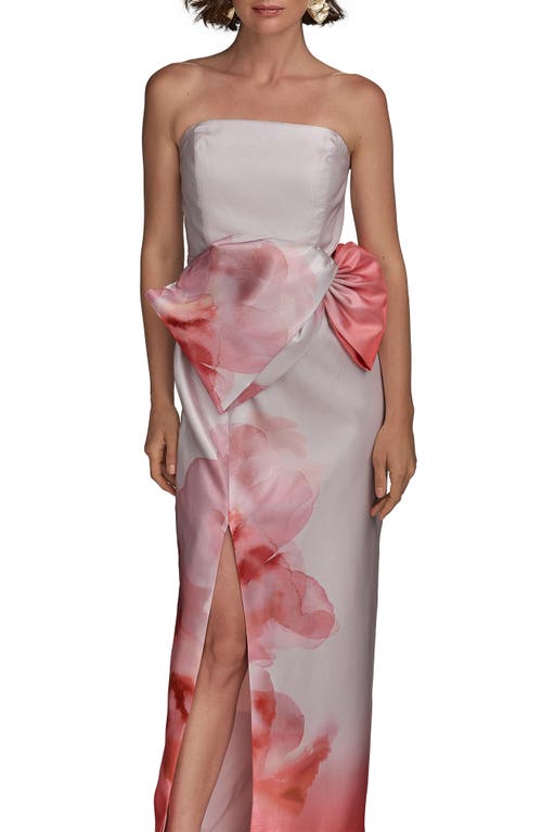 Donna Karan Placed Floral Strapless Column Gown In Spring Mel