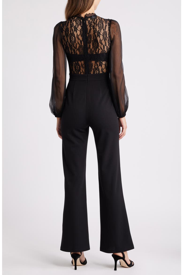Lace Bodice Long Sleeve Jumpsuit, Alternate, color, BLACK