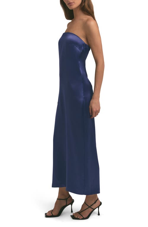 Favorite Daughter The Don't Overthink It Strapless Satin Dress In Venetian Blue