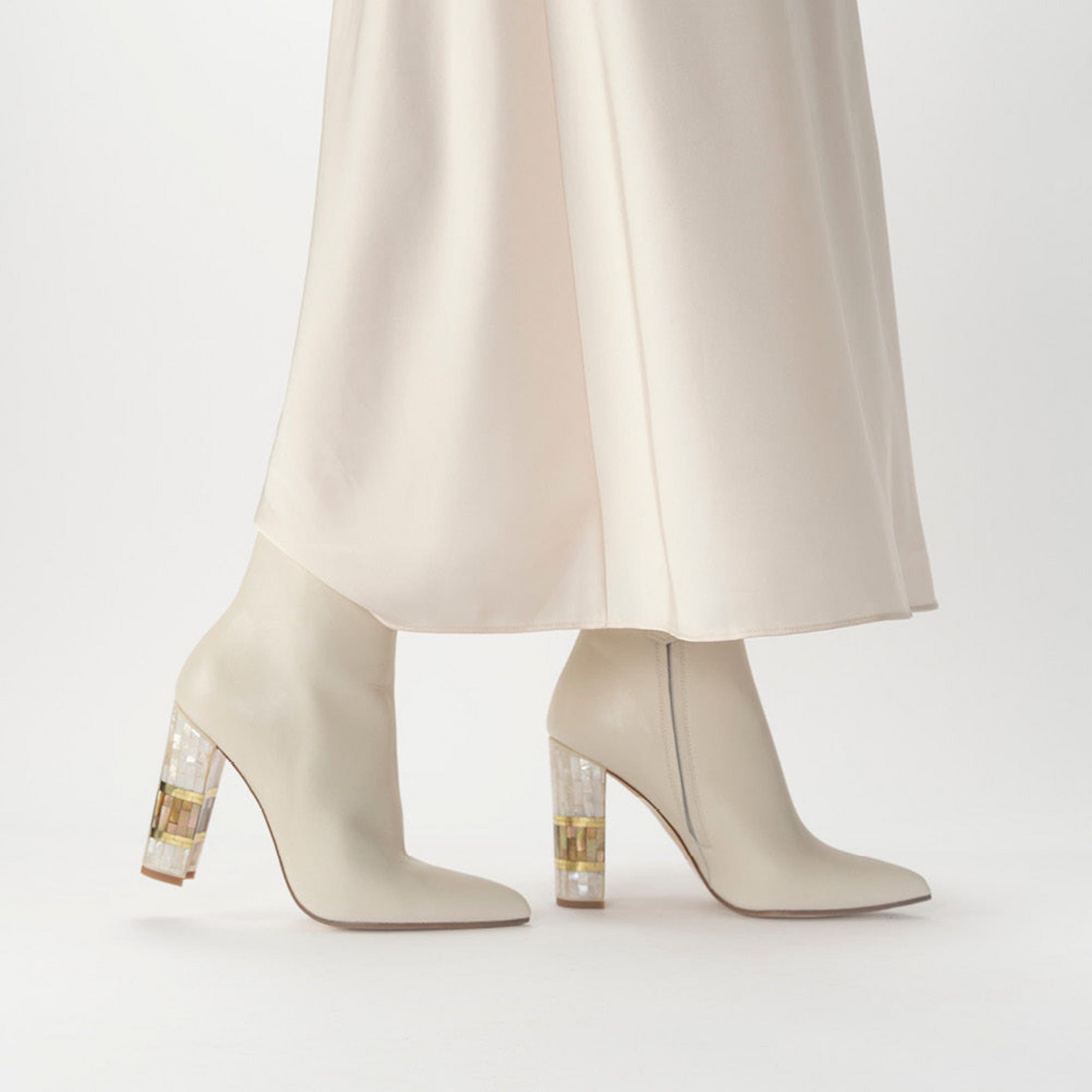 Freya Rose Jasmine White Pearl Heel Ankle Boot, Alternate, color, White