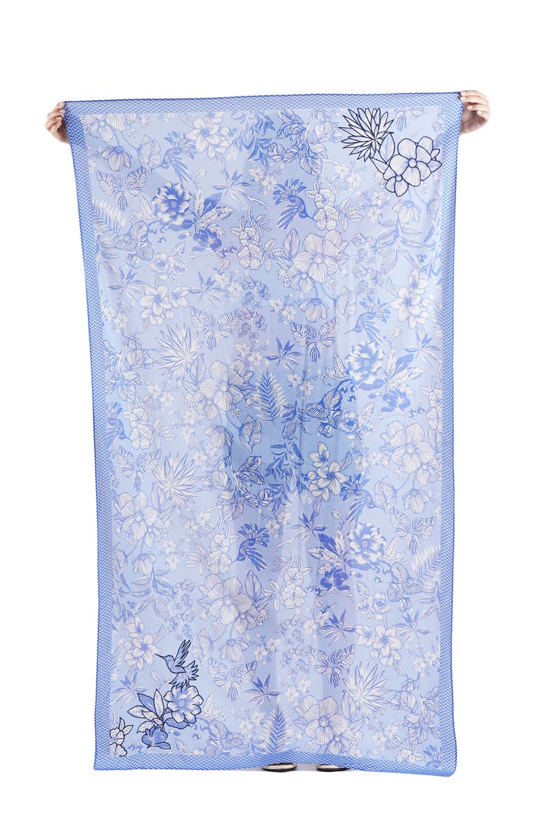 Floral Cotton Scarf, Alternate, color, NAVY BLUE