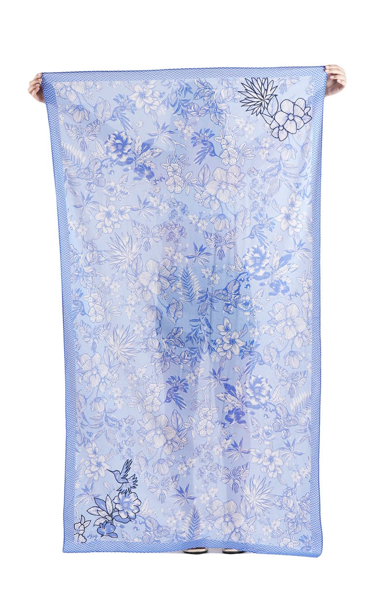 Vismaya Floral Cotton Scarf, Alternate, color, Navy Blue