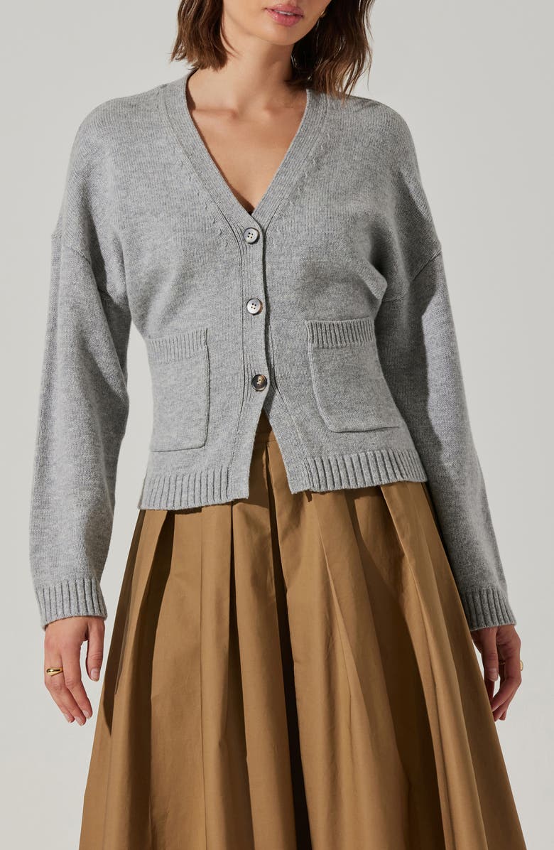 ASTR the Label Saffi V-Neck Cardigan, Main, color, Heather Grey