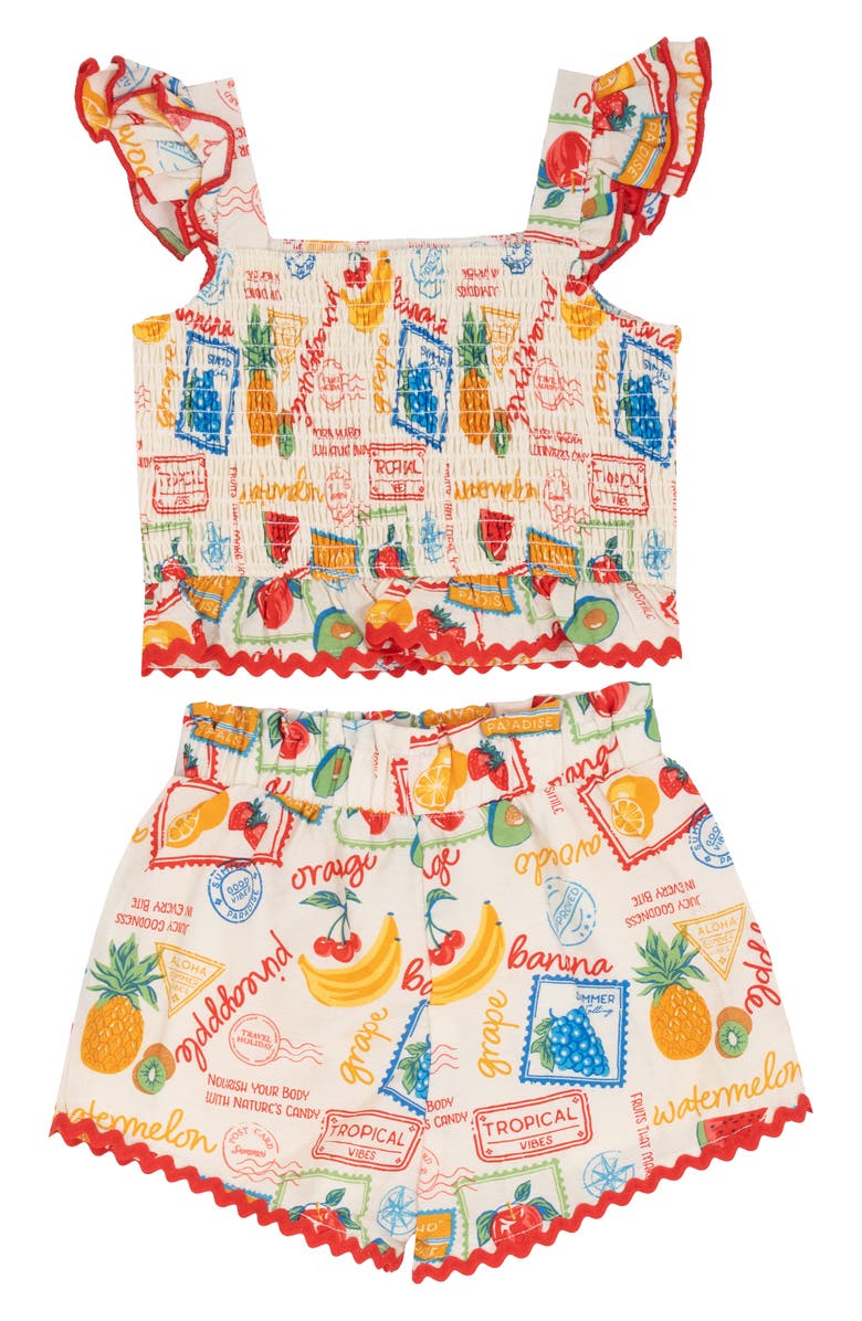 Rare Editions Postcard Print Tank & Shorts Set, Alternate, color,