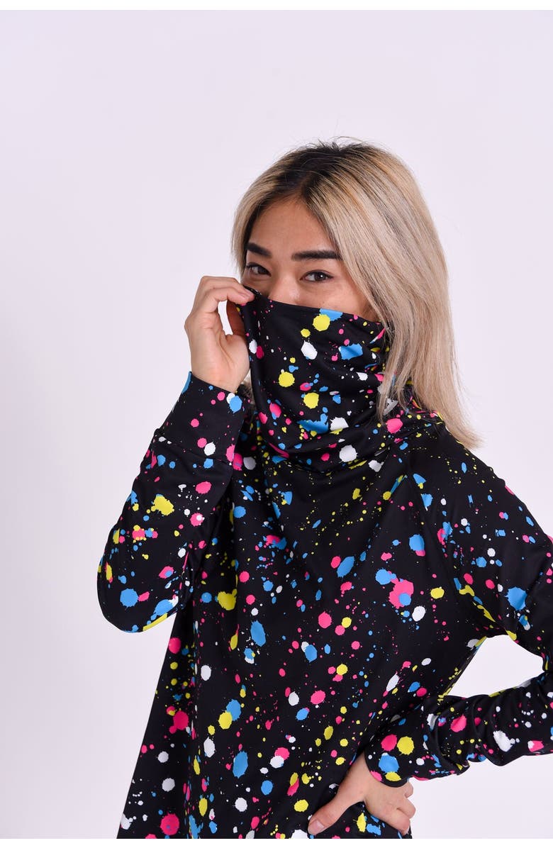 OOSC High Neck Baselayer Top - Catalina Wine Mixer Women's, Alternate, color, Black With Colorful Splatter