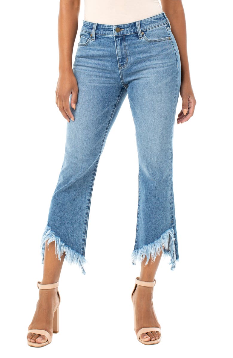 Liverpool High Waist Chewed Step Hem Crop Flare Jeans, Main, color, 