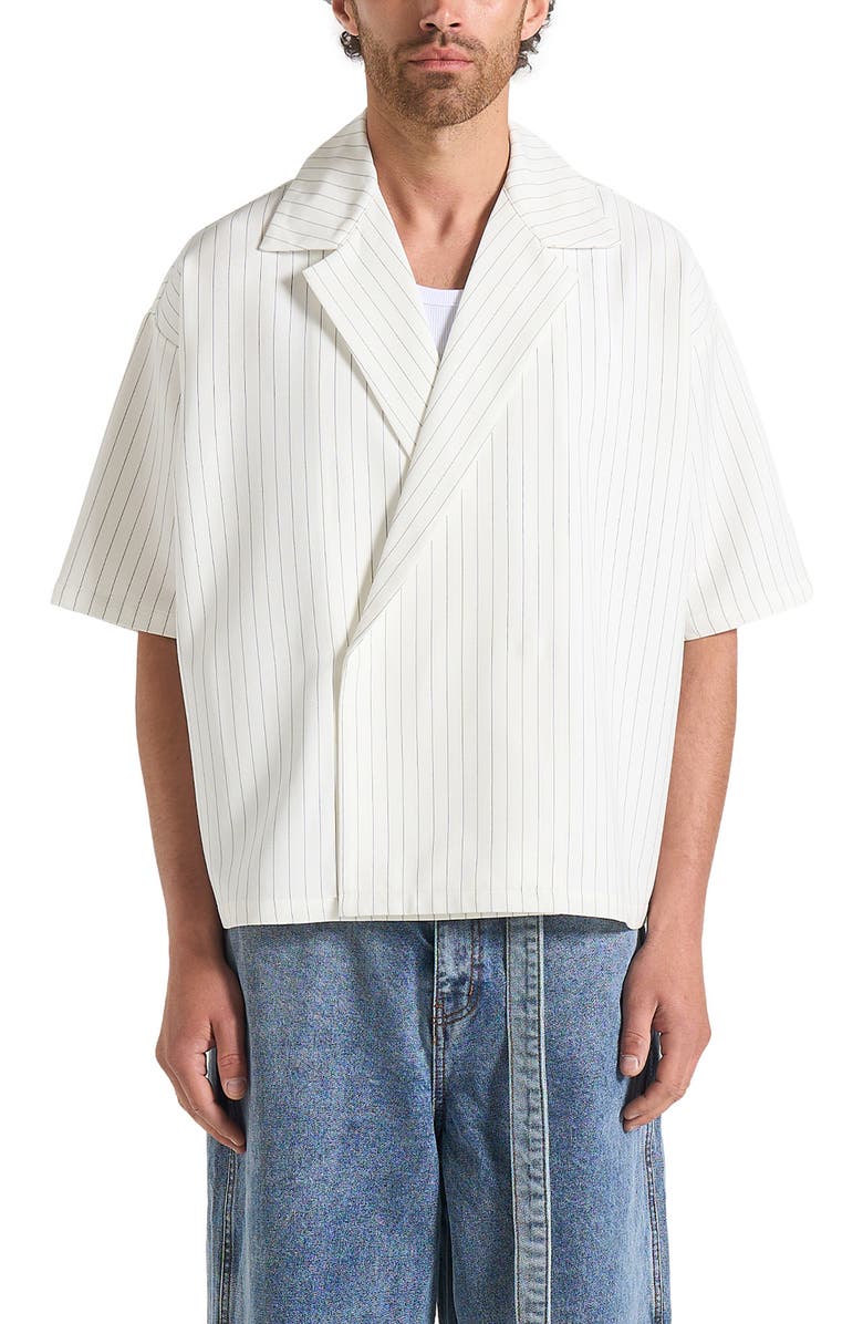 Manière De Voir Abel Boxy Pinstripe Double Breasted Shirt, Alternate, color, White