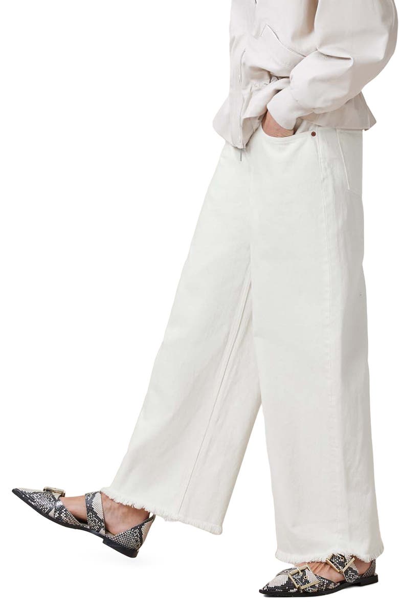 AllSaints Aki Crossover Fringe Hem Wide Leg Jeans, Alternate, color, Chalk White