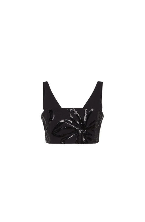 Brunello Cucinelli Top With Dazzling Floral Embroidery In Black
