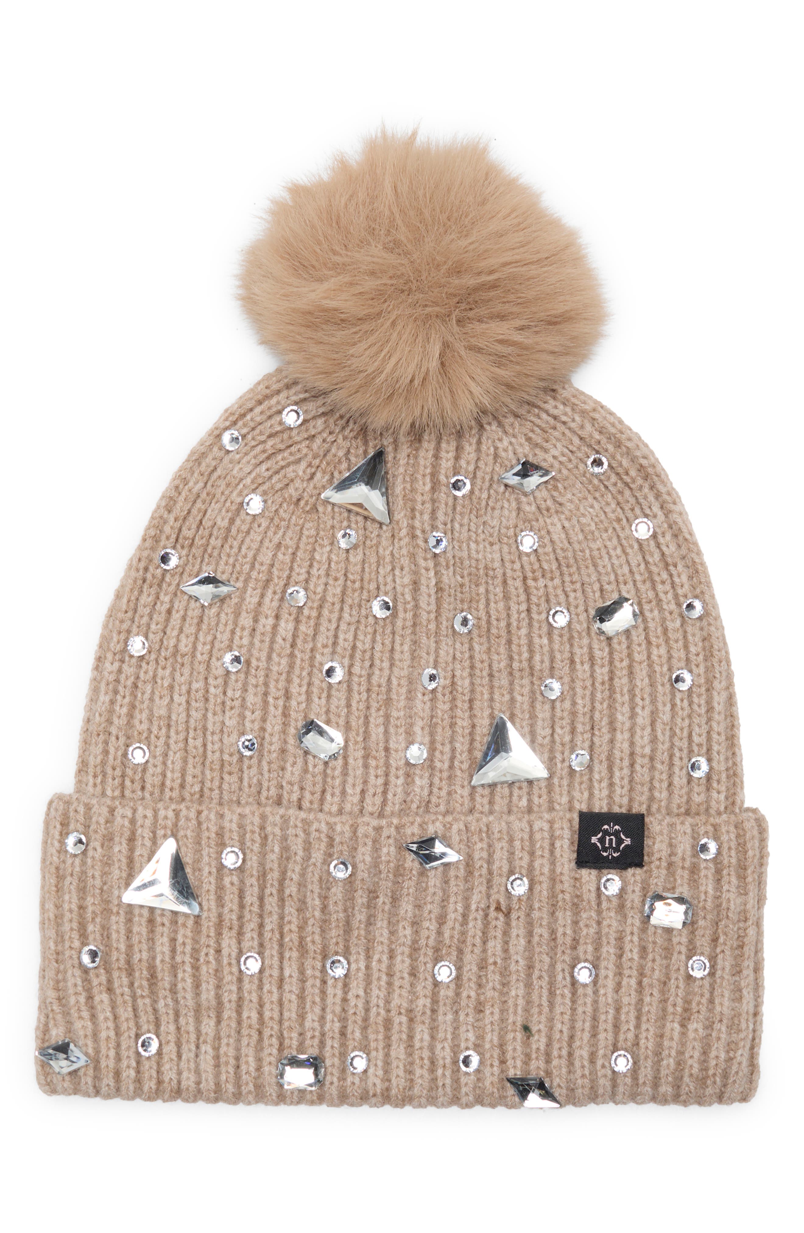 Crystal Snowflake Pom Beanie