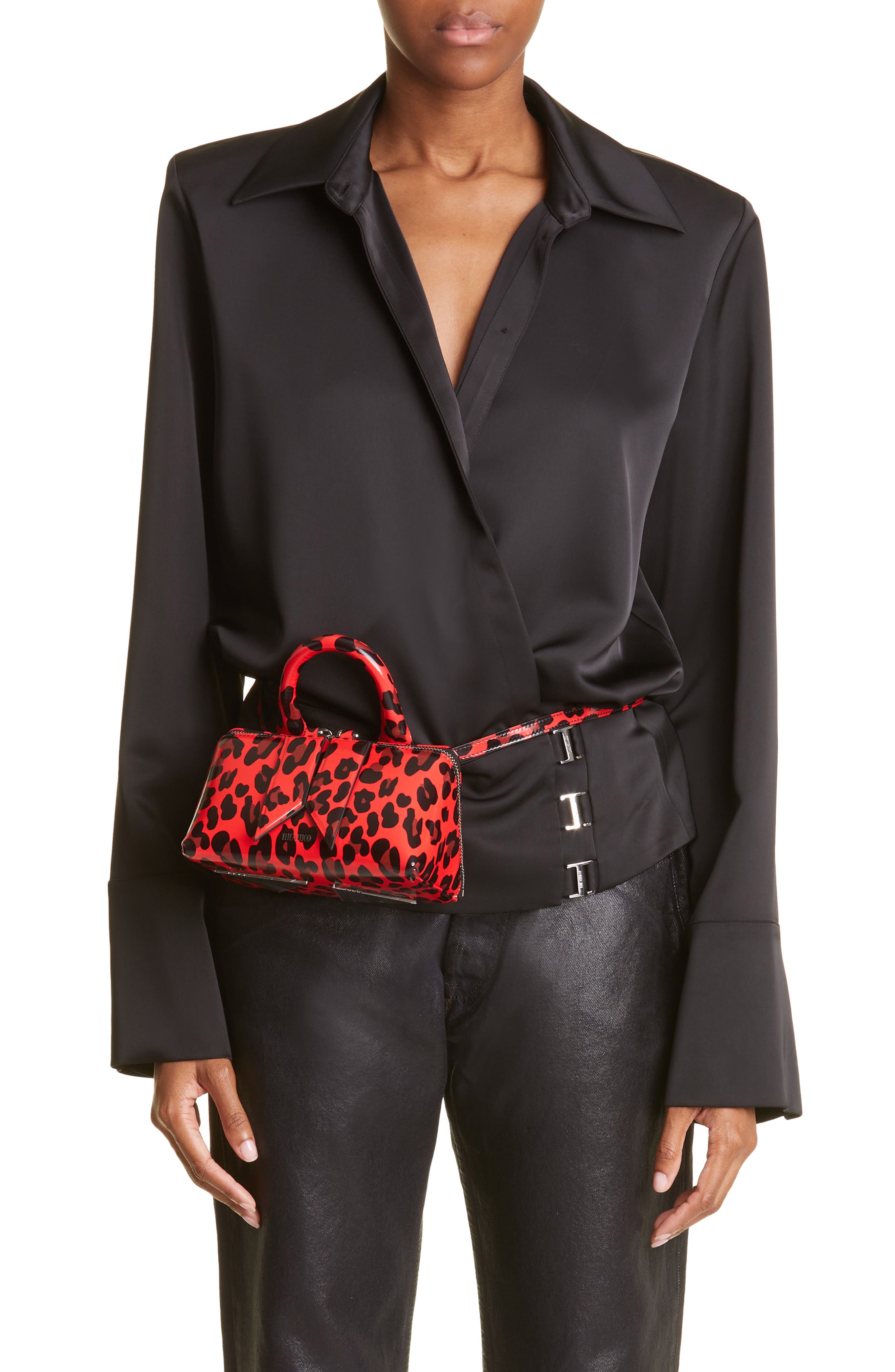 The Attico Friday Leopard Print Leather Convertible Crossbody Bag, Alternate, color, 