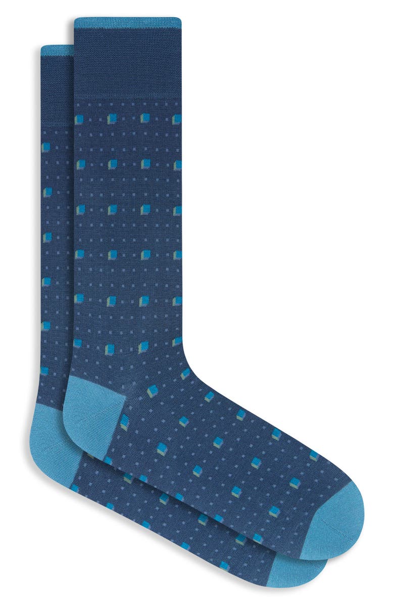 Bugatchi Neat Geometric Mercerized Cotton Blend Dress Socks, Main, color, Peacock