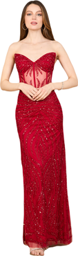 LARA New York Beaded Corset Prom Dress with Slit